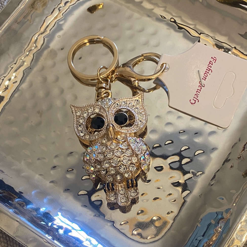 Fashion Jewelry Gold Rhinestone Owl Keychain
